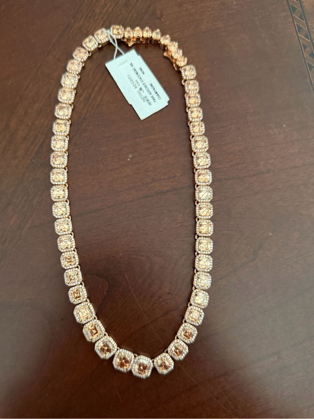 New Henri Bendel Stunning Pave Asscher Champagne Necklace 16" w/tags & Pouch - Picture 2 of 13